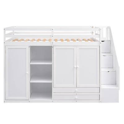 Functional Twin Loft Bed With 3 Shelves, 2 Wardrobes, 2 Drawers And Ladder With Storage-ModernLuxe - Image 3