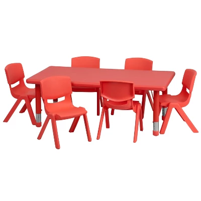 Emma And Oliver 24"W X 48"L Rectangular Plastic Height Adjustable Activity Table Set With 6 Chairs - Image 9