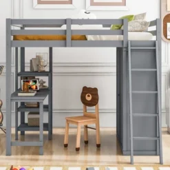 Full/ Twin Size Loft Bed With Wardrobe, Desk And Shelves-ModernLuxe