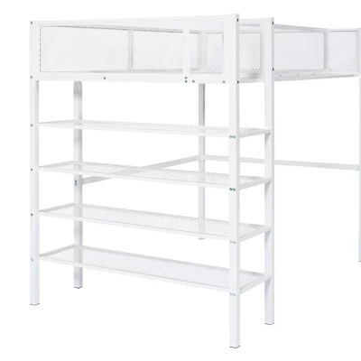 Metal Twin Size Loft Bed With 4 Shelves And Storage - ModernLuxe - Image 7