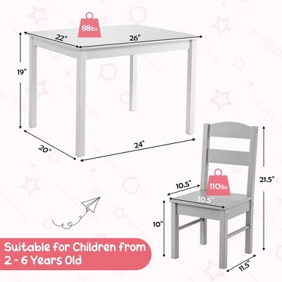 Costway Kids 5 Piece Table & Chair Set Wooden Children Activity Playroom Furniture Gift - Image 3