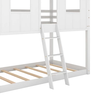 Twin Over Twin Low Bunk Beds With House Shaped Roof And Guardrail, White-ModernLuxe - Image 12