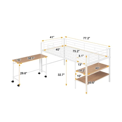 Twin Size Metal Loft Bed With Desk And Shelves - ModernLuxe - Image 3