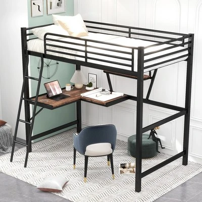 Twin Size Loft Metal Bed With Desk And Shelves - ModernLuxe - Image 10