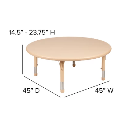 Emma And Oliver 45" Round Natural Plastic Height Adjustable Activity Table - School Table For 4 - Image 3