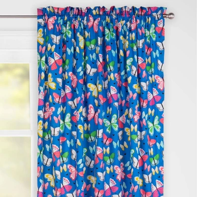 Brilliant Butterflies Rod Pocket Curtain Panel Blue - Highlights